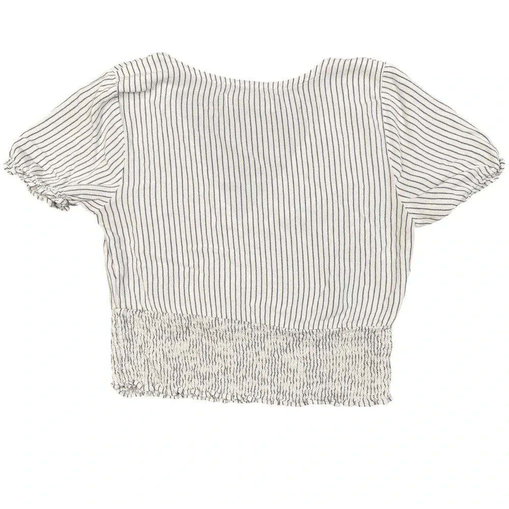 Abercrombie & Fitch Top Womens Medium White Blue Stripe Smocked Wrap Crop